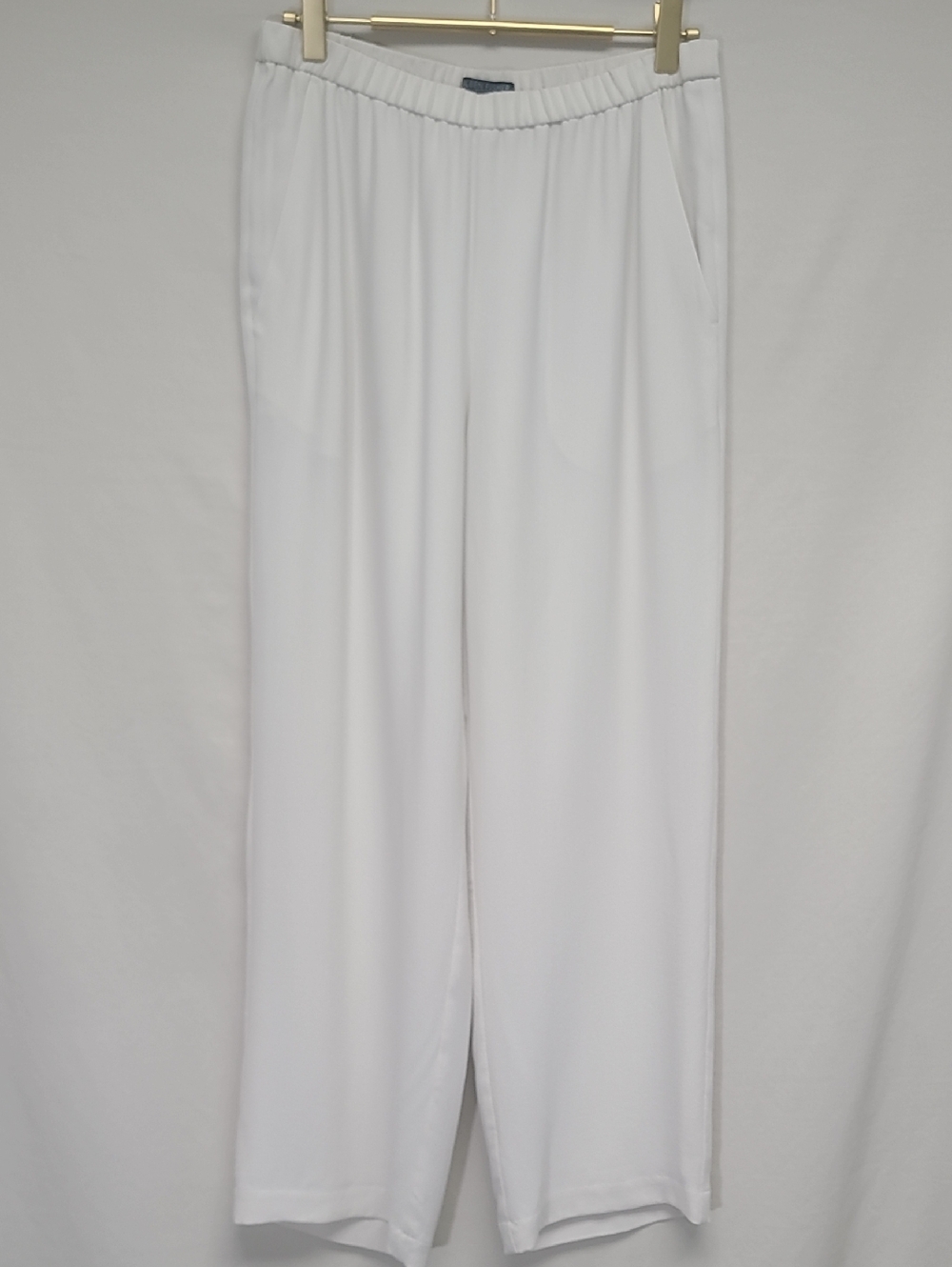 Eileen Fisher White Silk Wide Leg Pants Petite PP Pull On Elastic Waist
